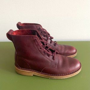 Clarks Maroon Leather Lace Up Boots